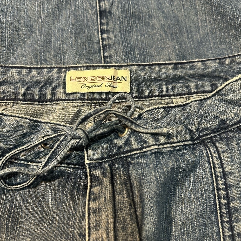 Y2K London Jean Cargo Denim Mini Skirt Low Rise 2000s Utility Jean Skirt Size 4 - Picture 2 of 6